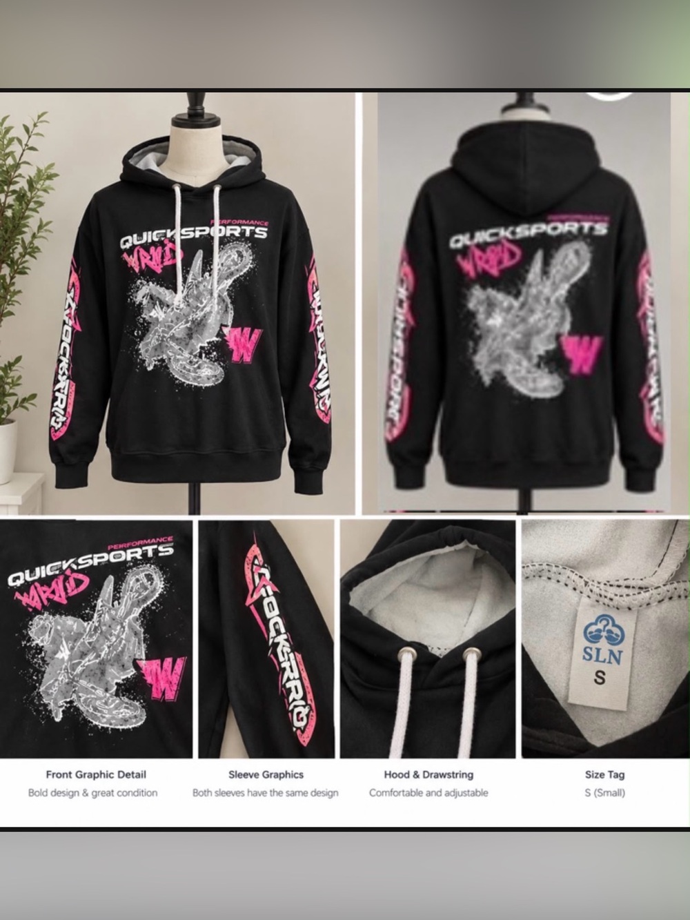 Black & Pink Graphic Crewneck Hoodie